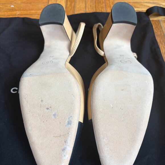 Chanel Classic Slingback Pumps – Beige & Black (Goatskin & Grosgrain) - Picture 8 of 9